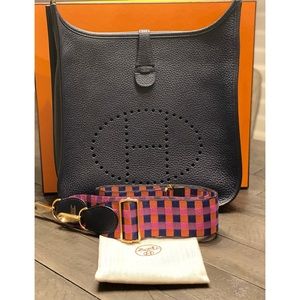 Hermes Evelyne III 29 Bag Bleu Nuit Taurillon Clemence Maxi Quadrille Strap BNIB